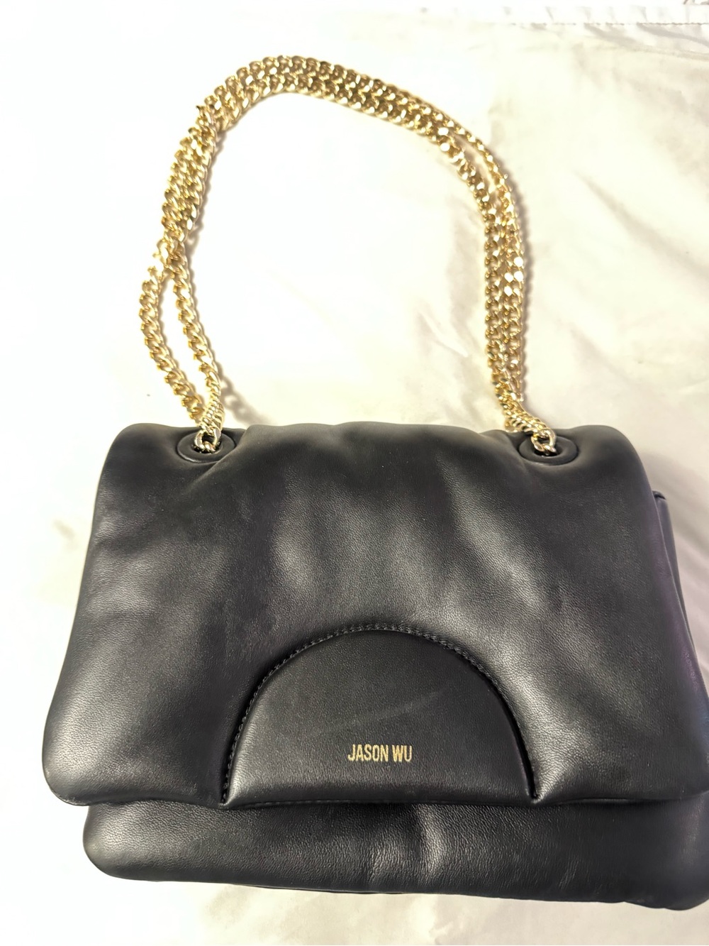 Jason Wu Black Leather Shoulder Bag with Gold Chain Strap